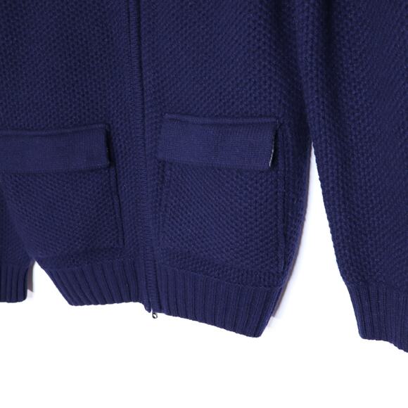 HAMMER MADE Wool Blend Zip Up Moss Stitch Sweater Navy Blue Mockneck Men's M - Picture 4 of 10